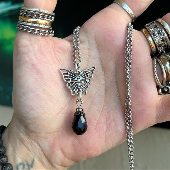 Butterfly Set with black austrian crystals ( necklace & matching earrings ) boho - Picture 9 of 13